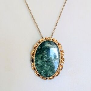 Vintage BAL-RON 12k Gold Filled Oval JADE Pendant Pin Brooch G.F. Chain Necklace